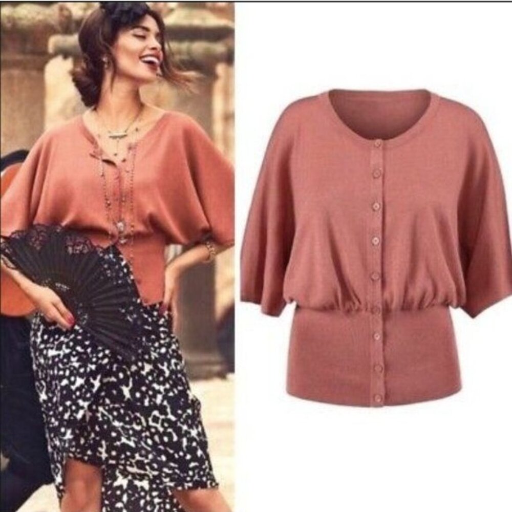 CAbi Dusty Rose Button-Front Dolman Sweater Cardigan